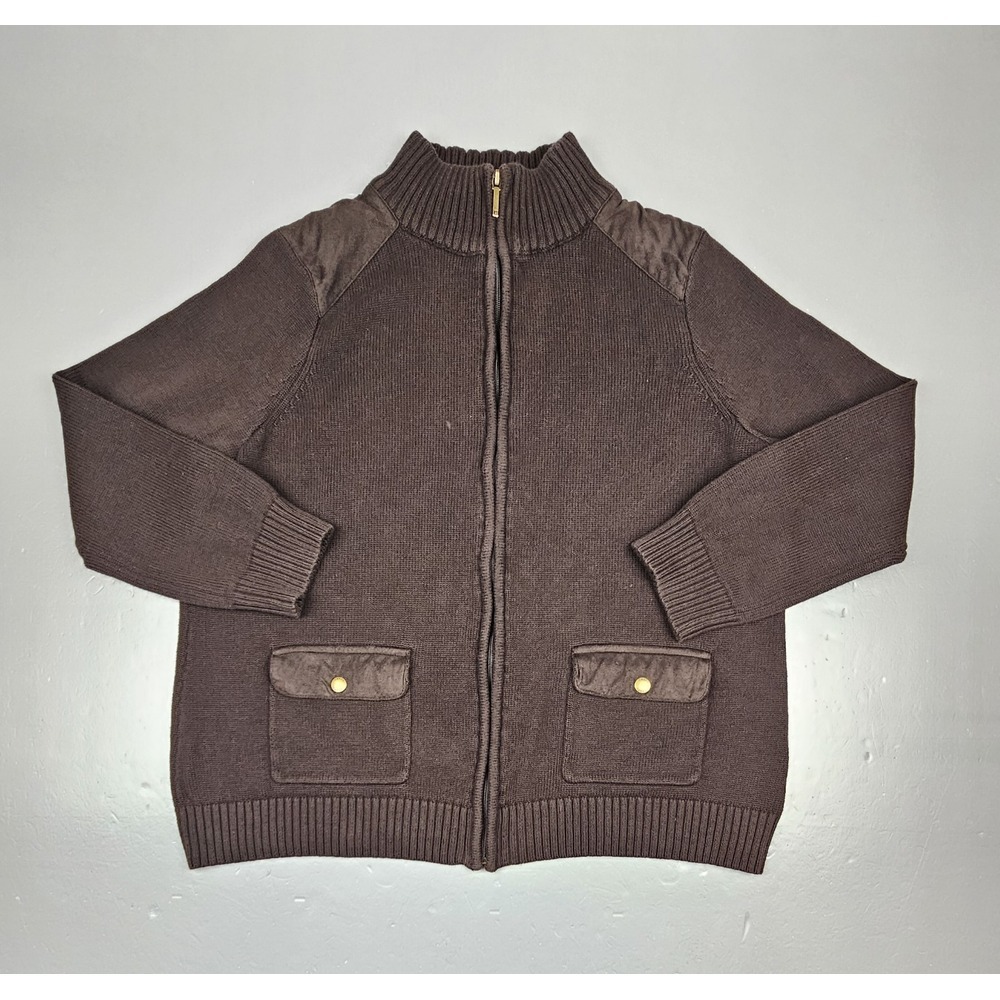 Chaps Mock Neck Sweater Womens 2XL. Vintage Brown‎ Shoulder Patch Pockets.